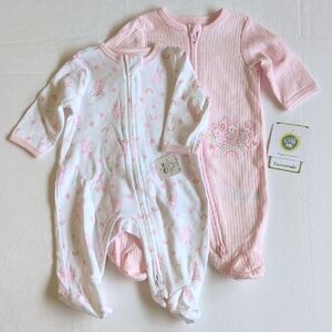 NWT little me 2-pack organic cotton 2-way zipper sleeper footie pajamas lot NB
